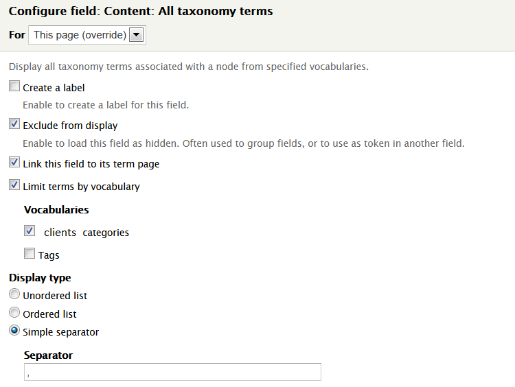 view configuration with taxonomy terms