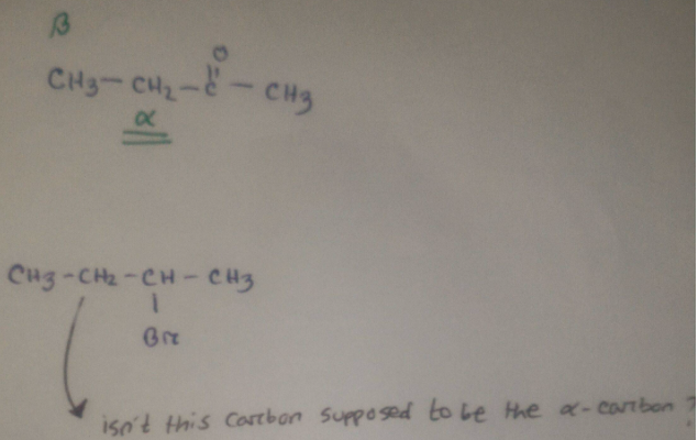 comparison of alpha carbons in butanone and 2-bromobutane