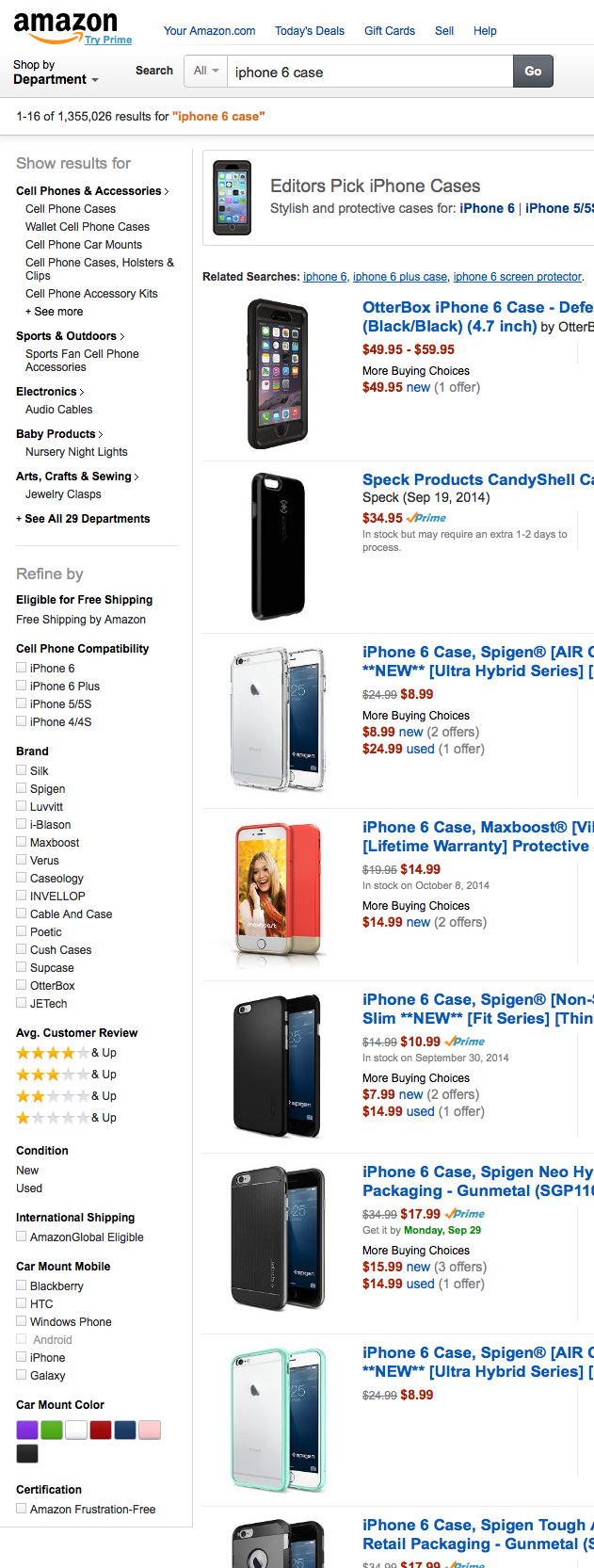 Screenshot of Amazon search result