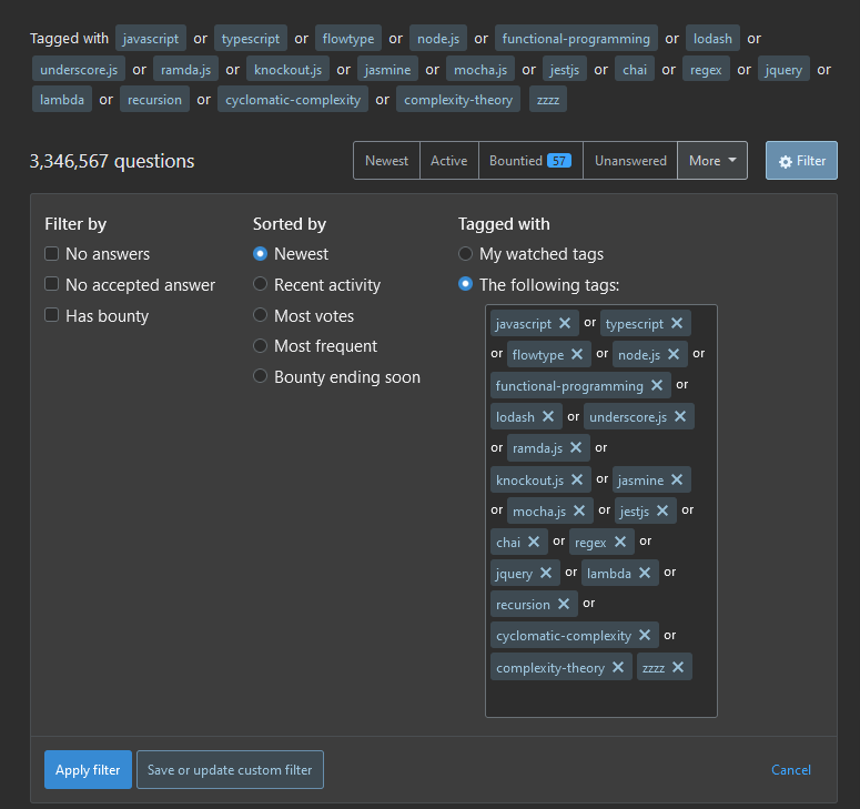 Custom filter using the above quoted string as filter for tags.