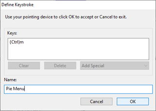 Image of the Dialog where the shortcut can be picked