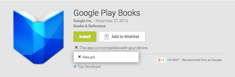 Google Play Books incompatible my Nexus 5 