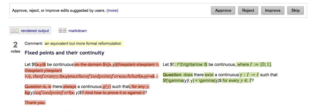 Rendered output on comparison page not rendering MathJax