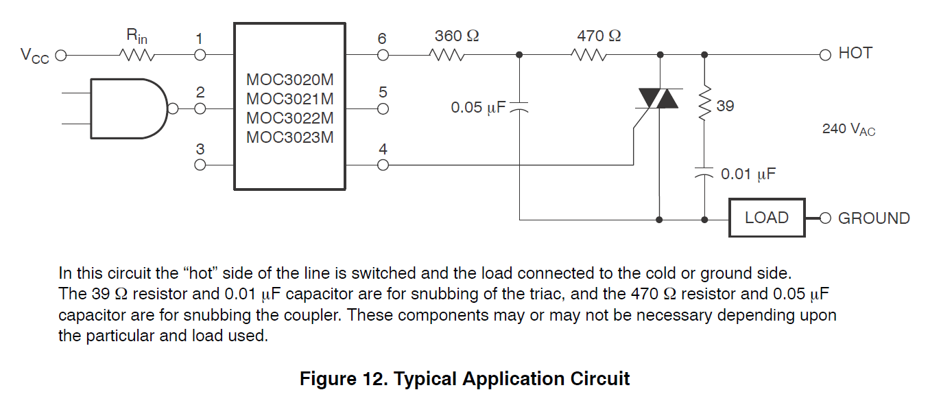 MOC3023 datasheet recommended schematic