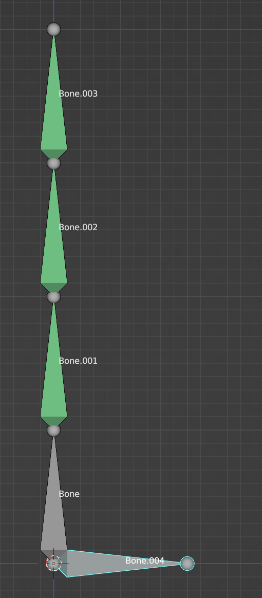 Bone chain showing four arcs of the curve and a controller