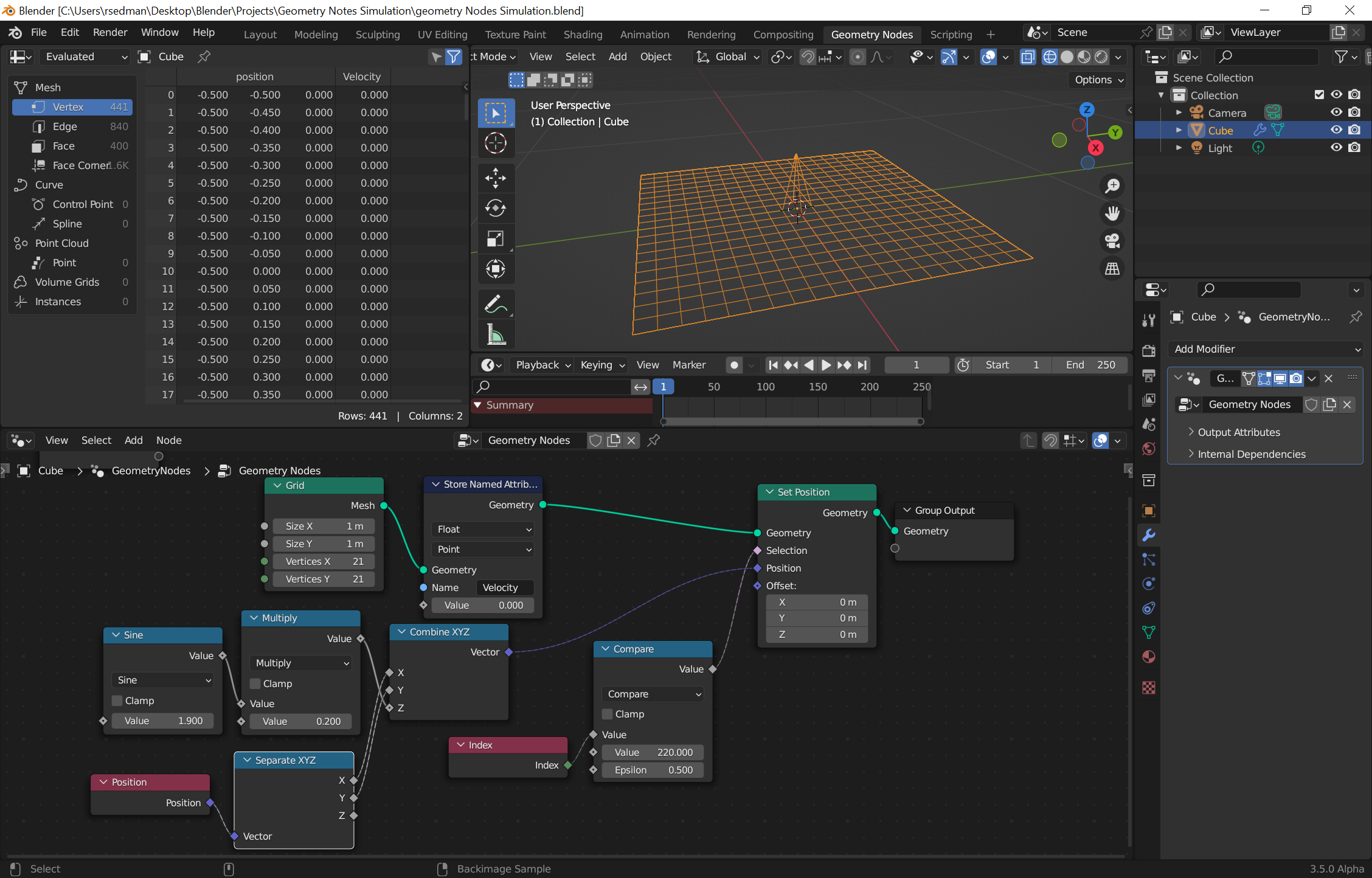 displace vertex by Sine wave