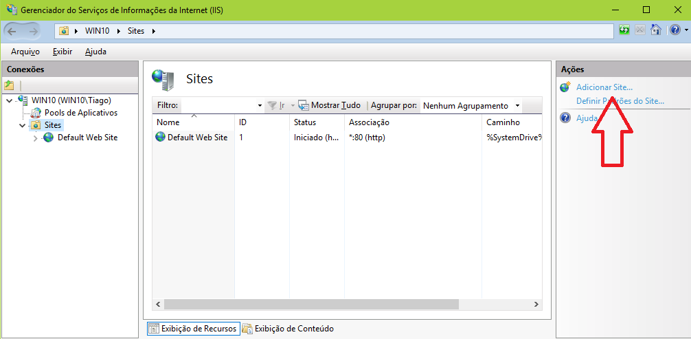 Adicionando um novo site no iis