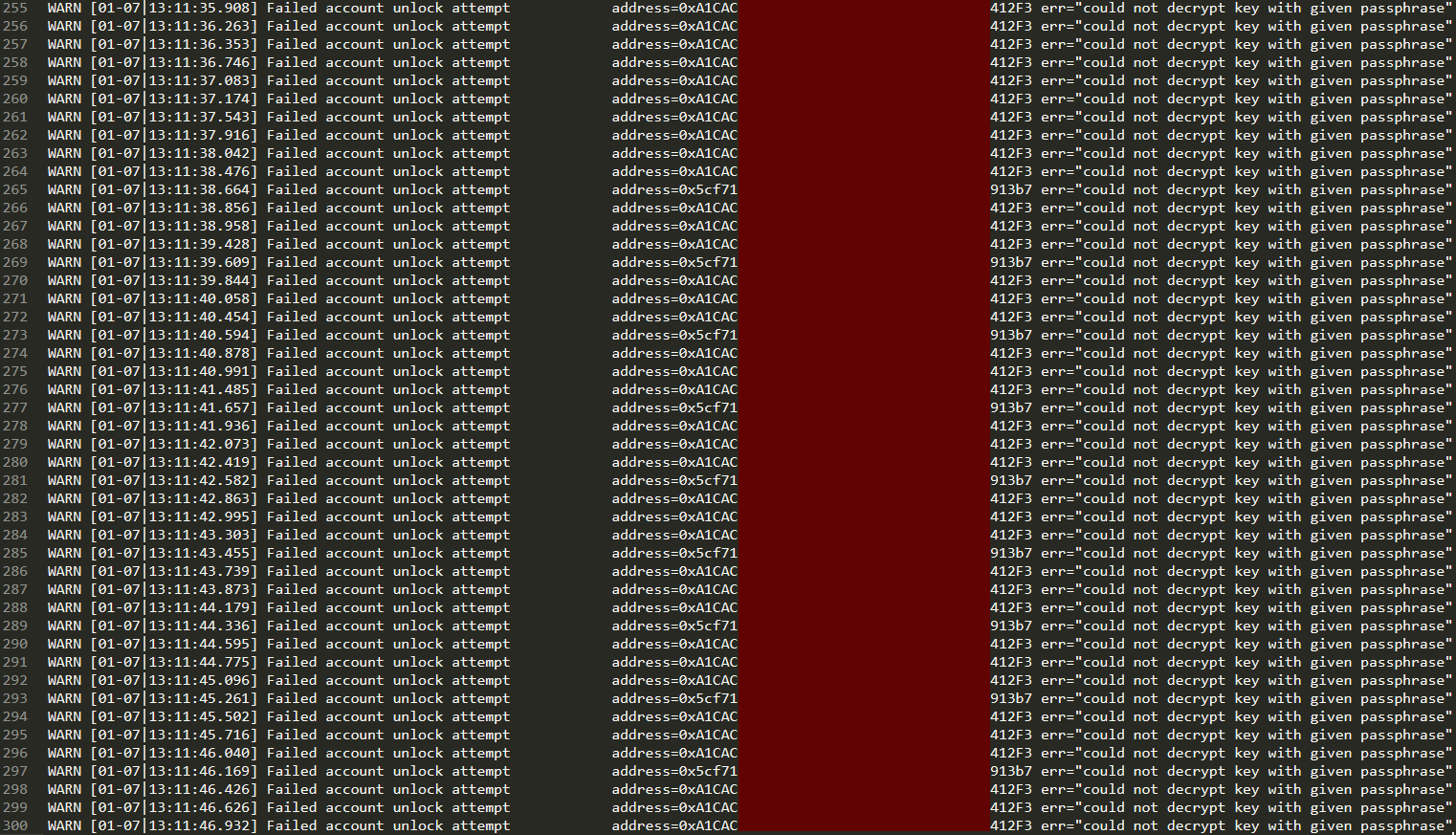 Screenshot of Geth logs