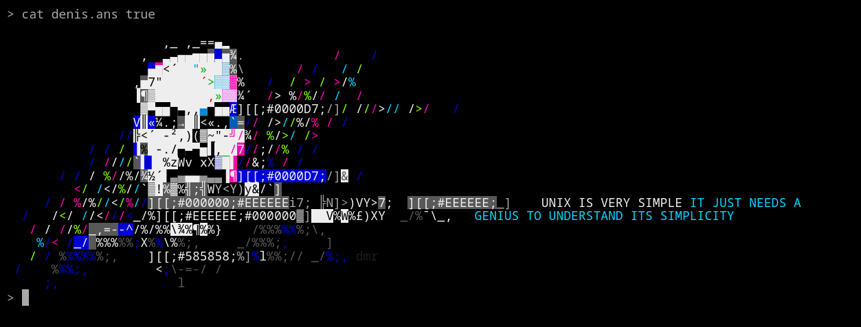 Denis Richie ANSI Art with visible jQuery Terminal formatting