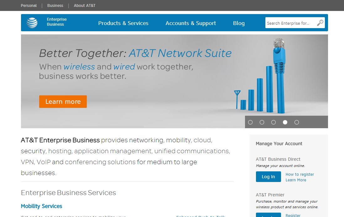 [AT&T Business website's header