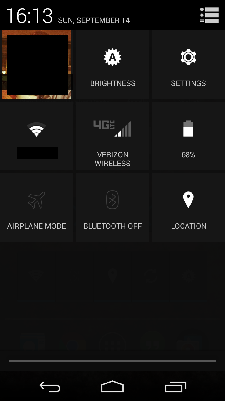 Settings shortcut menu