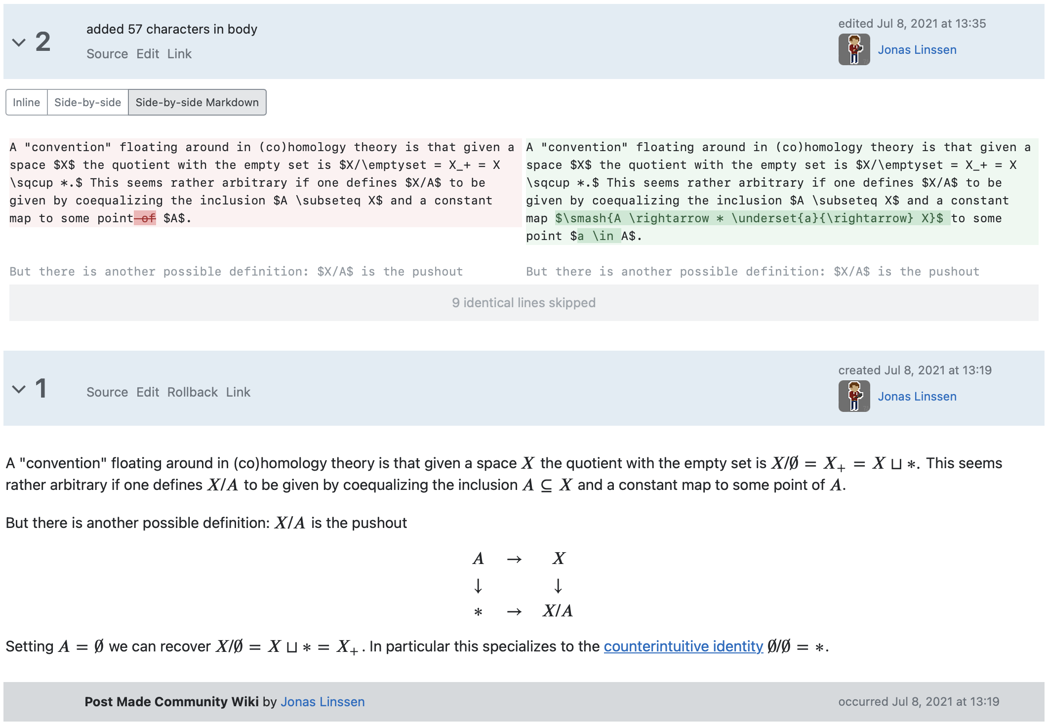 Revision history of answer