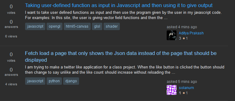 Image of two questions. The difference in the colour of their titles is easy to distinguish.