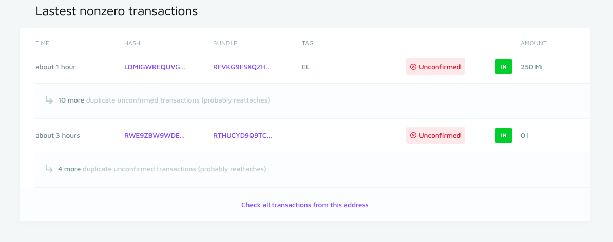 screenshot of the transaction states