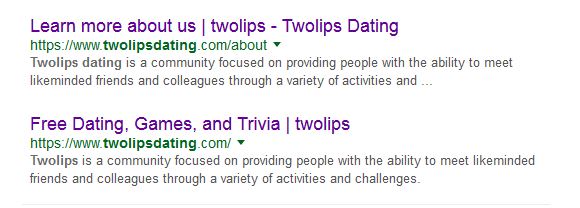 Twolips Dating brand search result