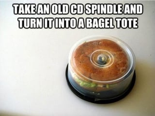 take an old cd spindle and turn it into a bagel tote