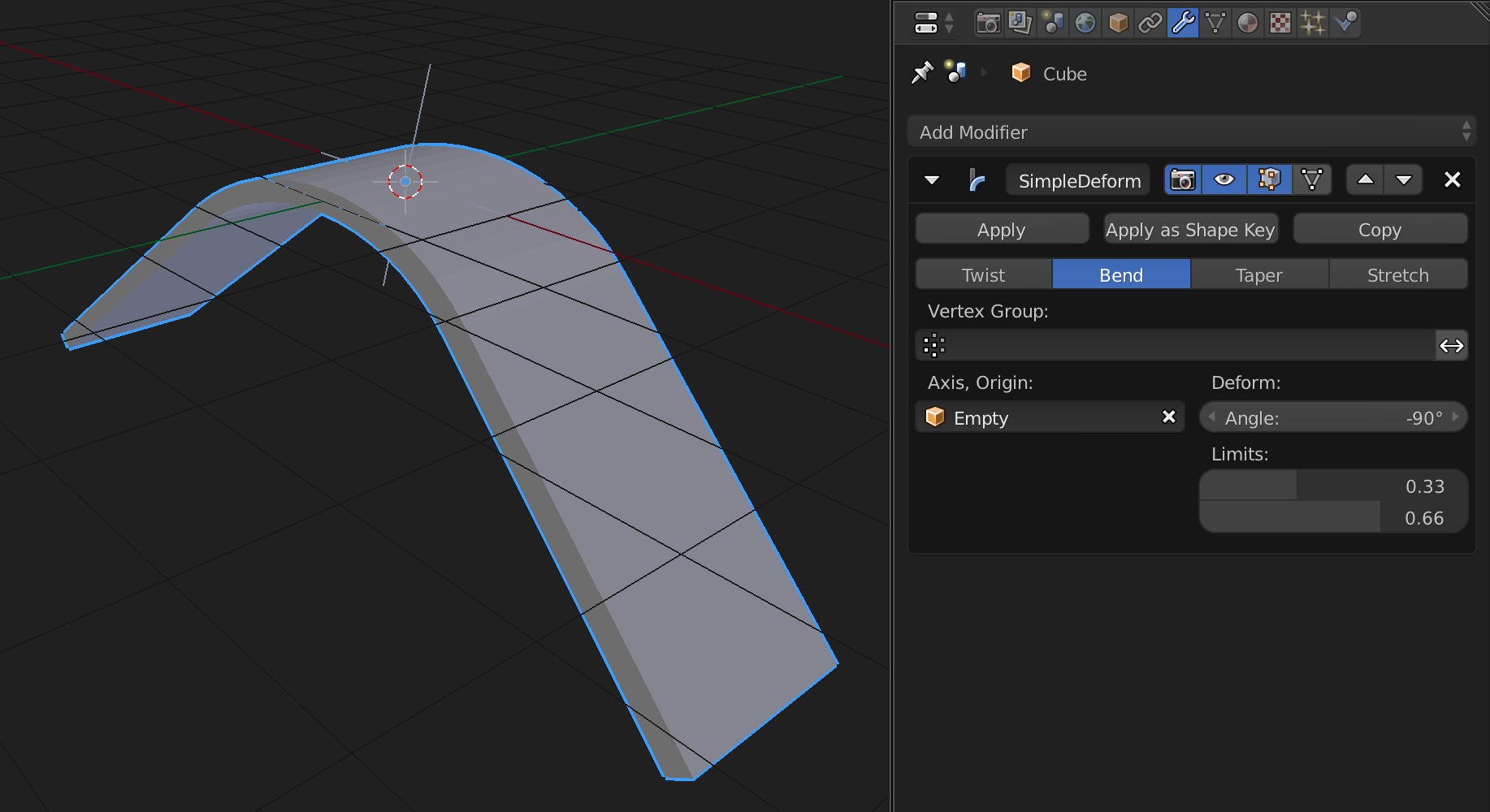 Simple Deform Modifier - Bend using Limits sliders