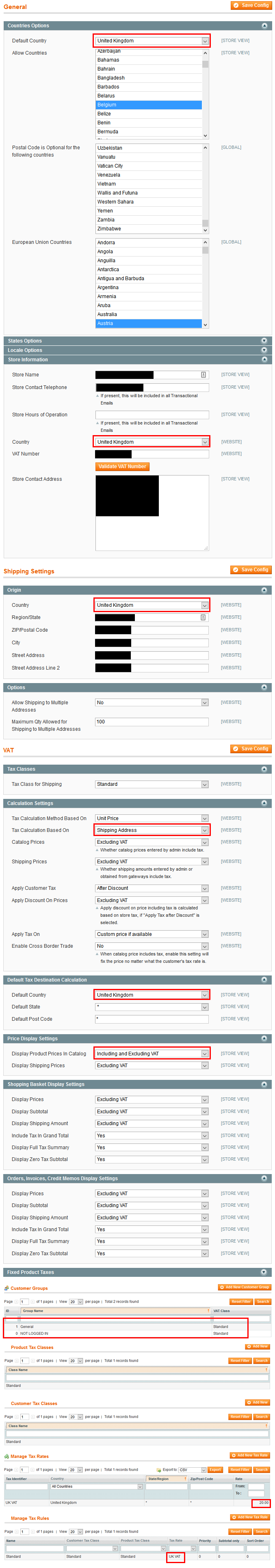 VAT (TAX) configuration