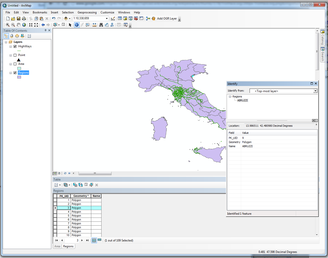 spatialite read from ArcGIS