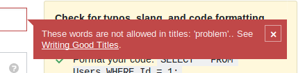 These words are not allowed in titles: 'problem'