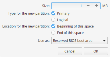 Create Reserved BIOS Boot Area