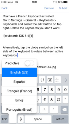 globe on iOS keyboard pressed down to select keyboard