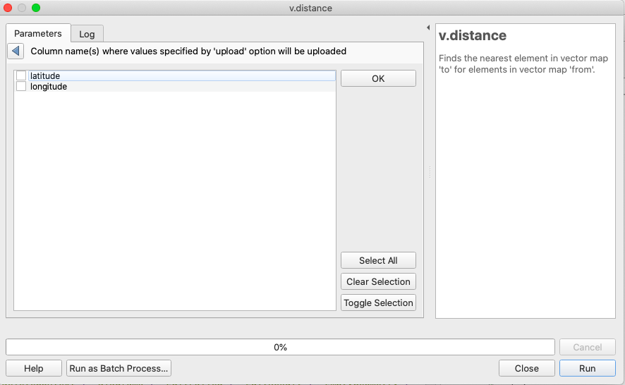 the options for column name to be chosen; even though I have more than these two columns in the imported vector layer attribute table