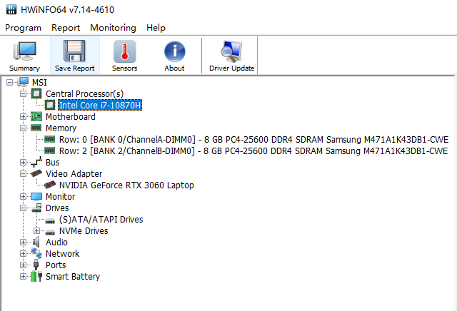 Screenshot of system information