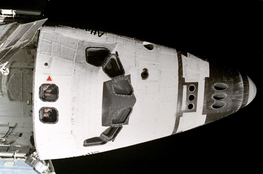 Atlantis Astronauts at Overhead Window