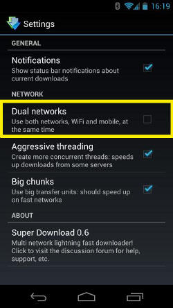 Screenshot of Android settings interface with Dual networks highlighted