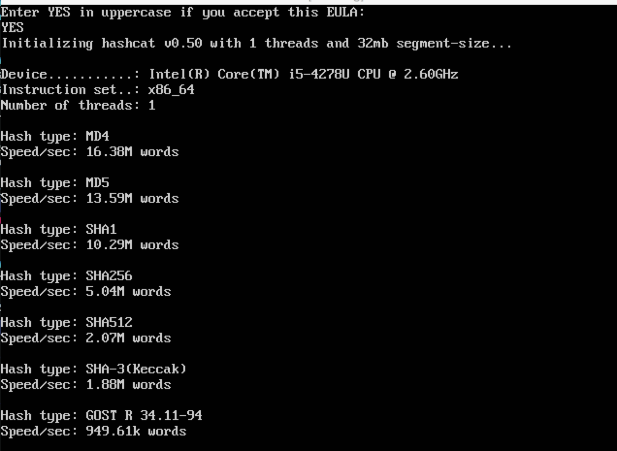 Hashcat benchmark with 1 cpu and 512 MB RAM