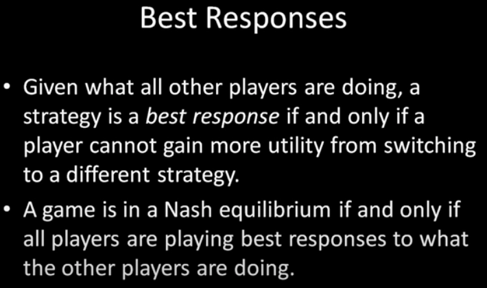 best response vs Nash equilibrium