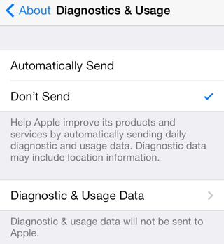 diagnostics and usage screen on ios