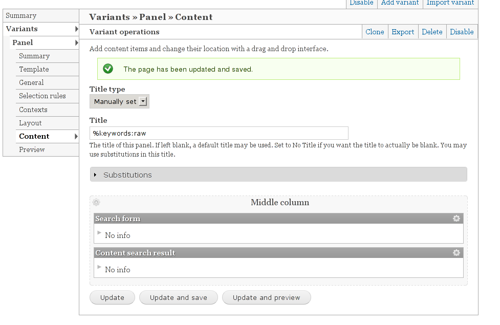 Panels search configuration