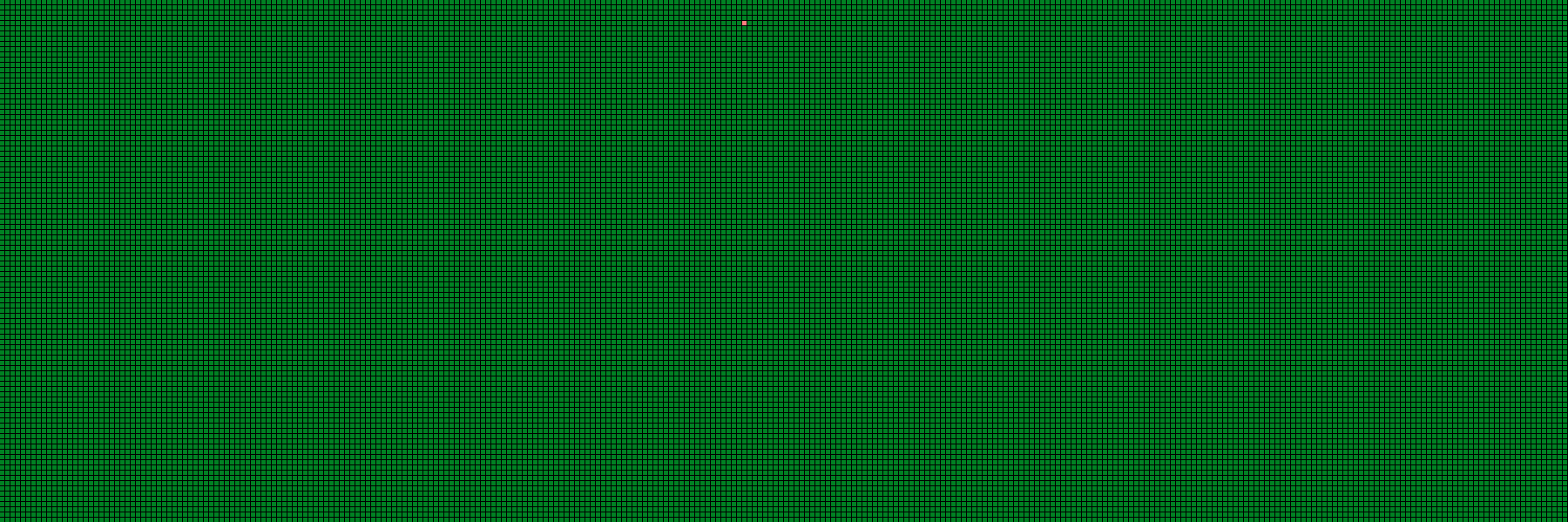 300x100 grid of green squares, with one red square near the top