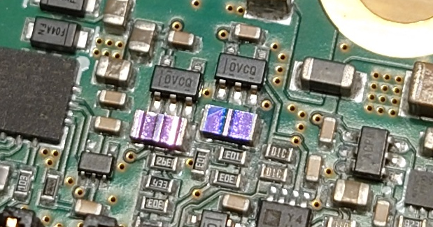 Blue surface-mount capacitors