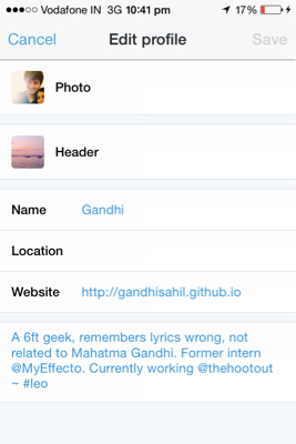 twitter edit profile view