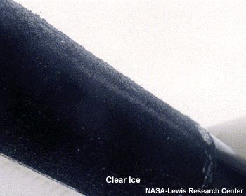 Clear ice accumulated on a wing