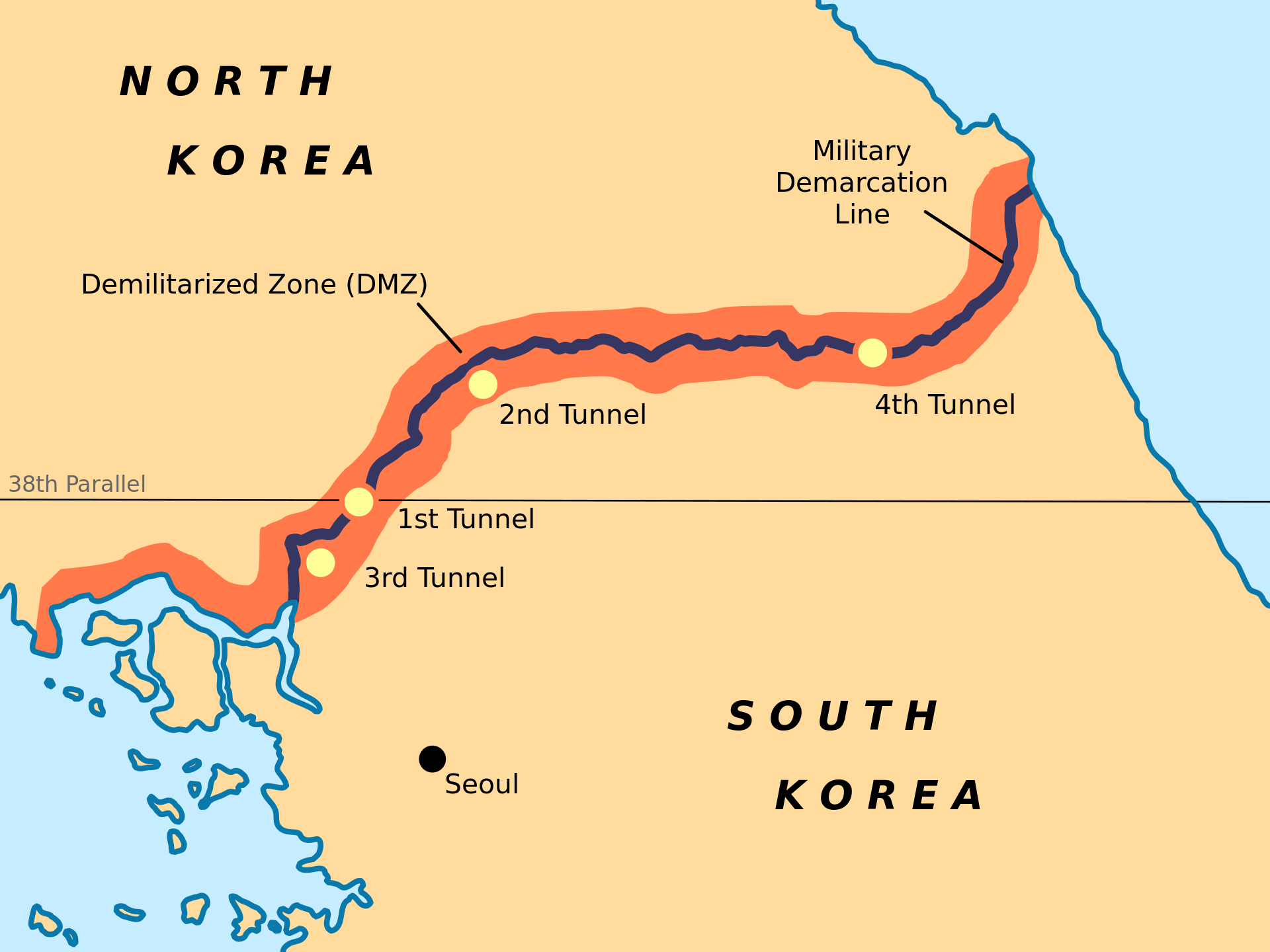 Map of the tunnel locations