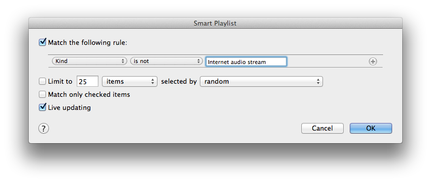 smart playlist dialog