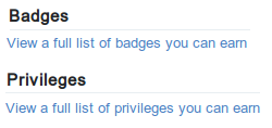 Help page linking to 'Badges' and 'Privileges'