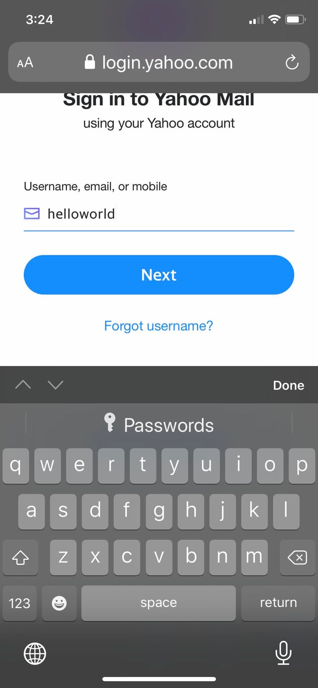 screenshot of iPhone with keyboard active, and CTA button visible