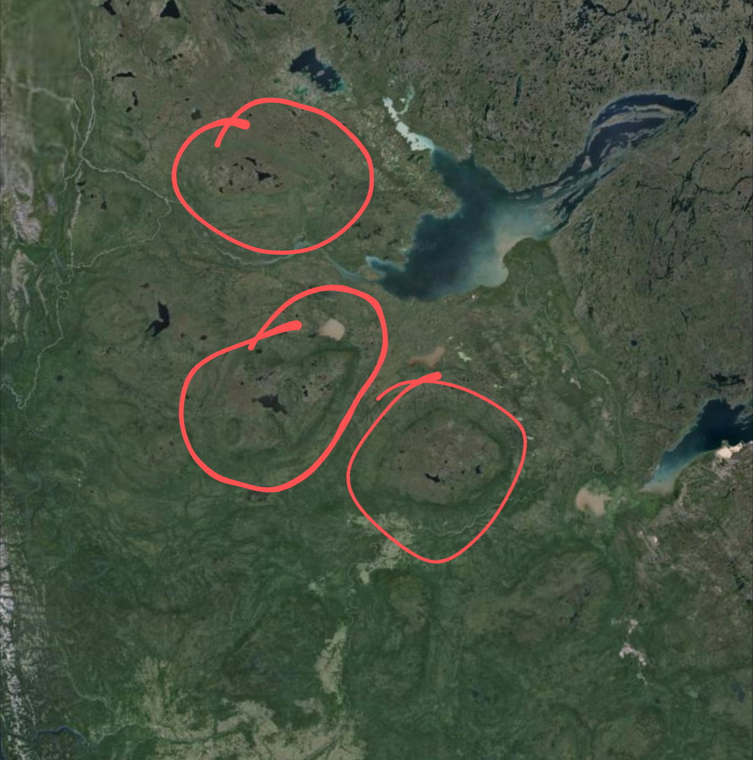 Elevated areas in canada circled for emphasis