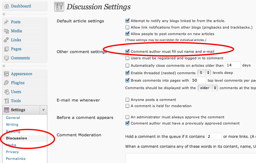 Discussion settings