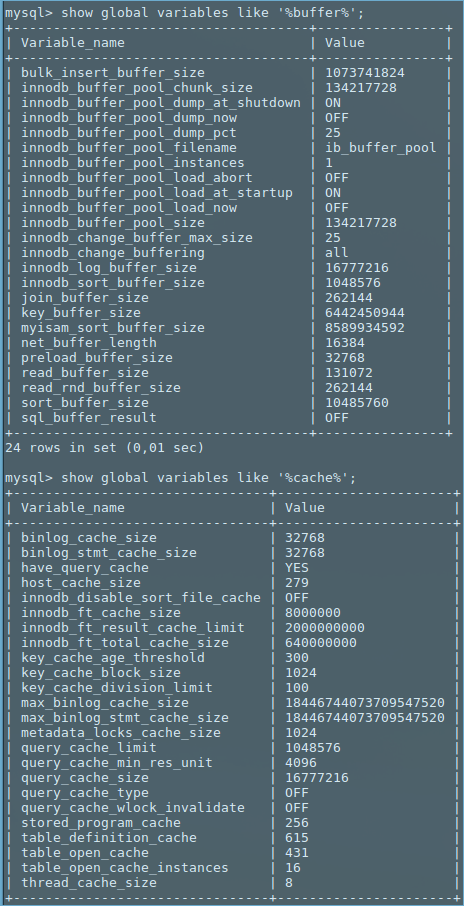 buffer and cache related system variables