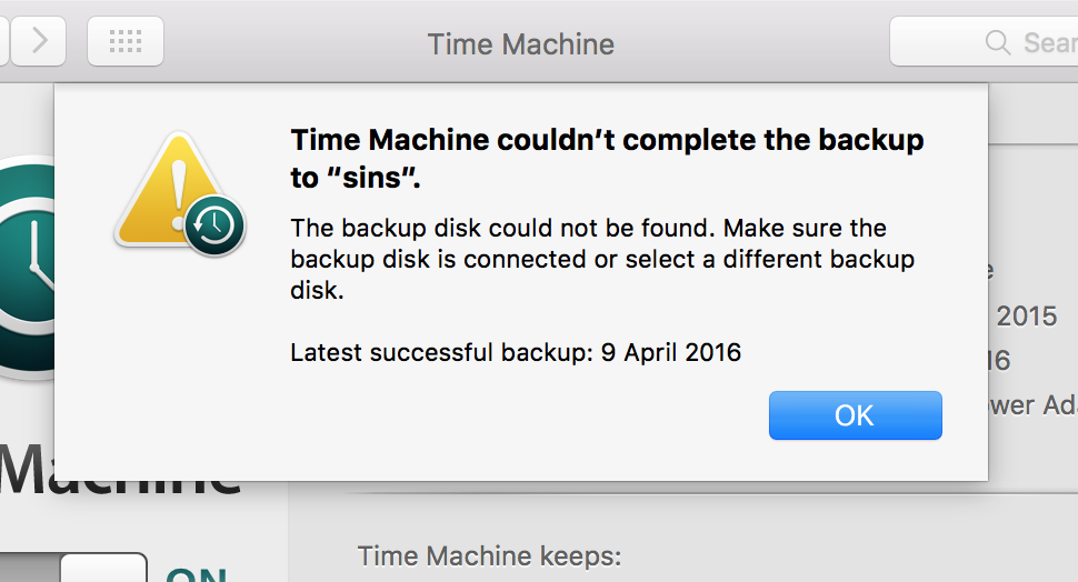 Time Machine error message