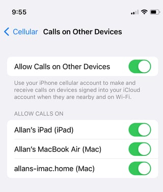 Calls on Other Devices Toggle Options