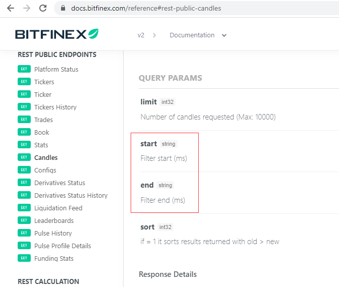 We see start and end are query conditions