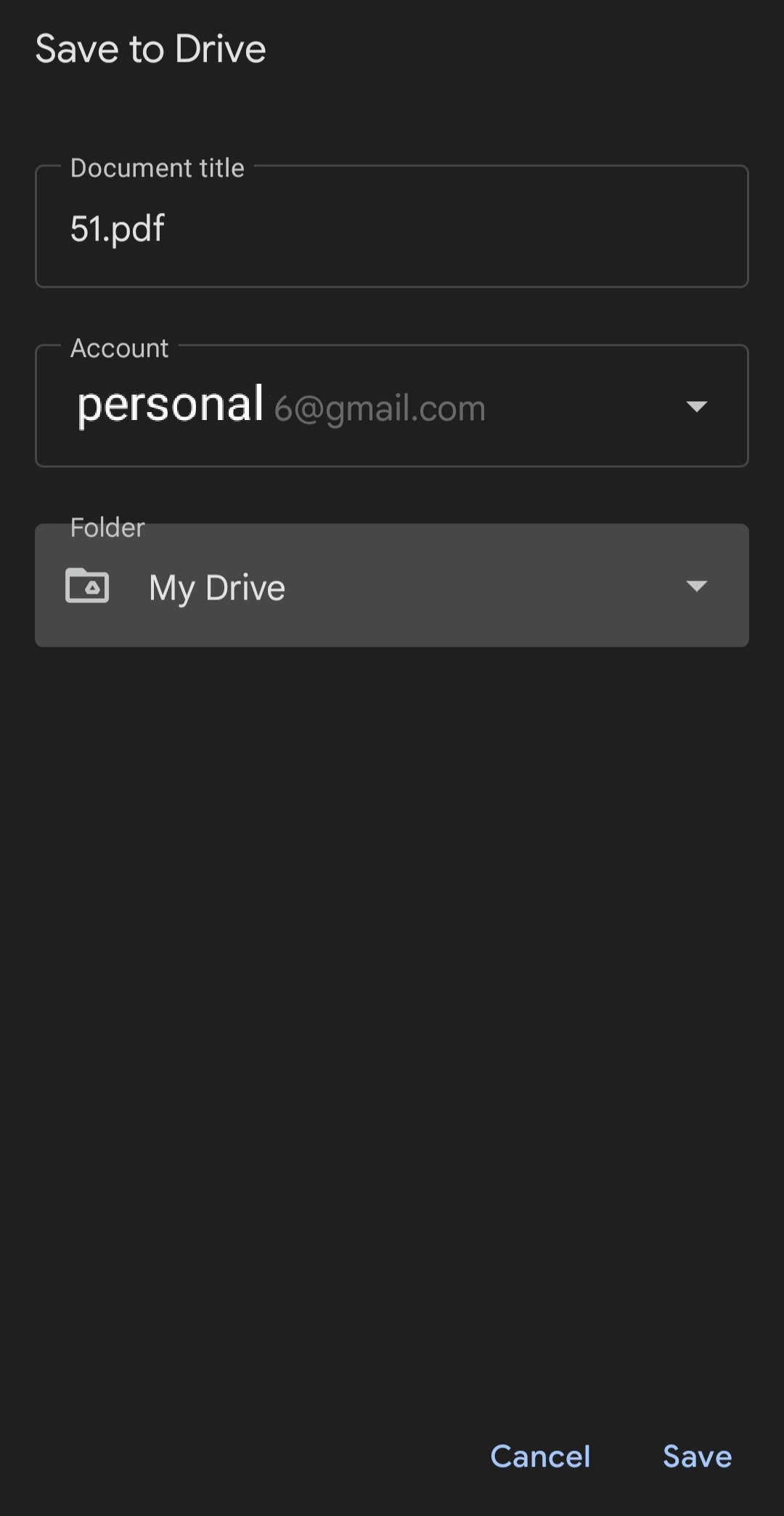 Save to Drive dialog in Gmail for attachment