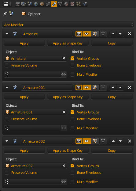 multiple armature modifiers